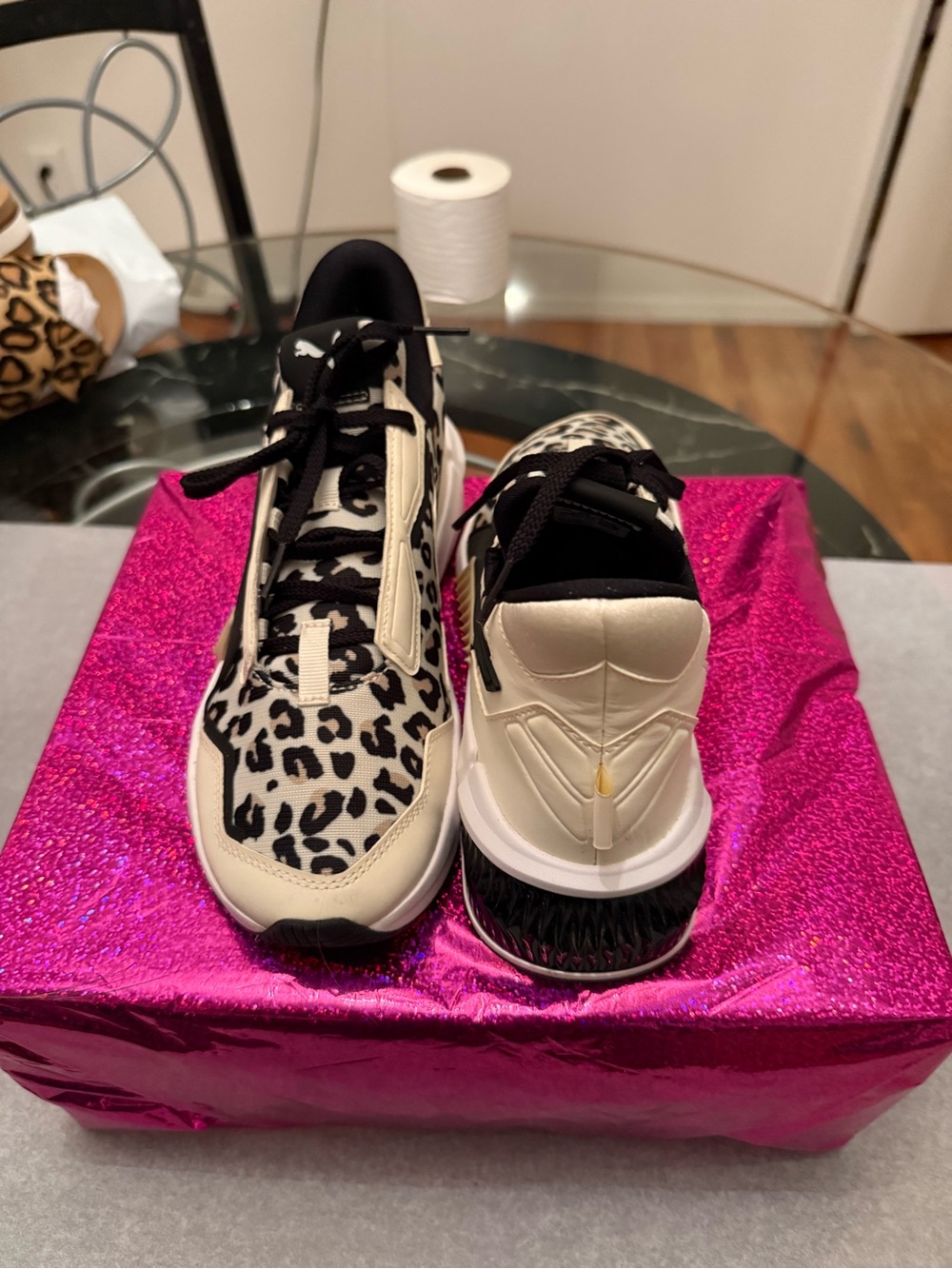 PUMA Women’s Leopard-Print Sneakers - Cream and Black